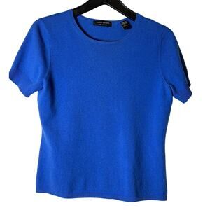 Vintage Valerie Stevens‎ 2 Ply Cashmere Cobalt Bright Blue Short Sleeve Sweater